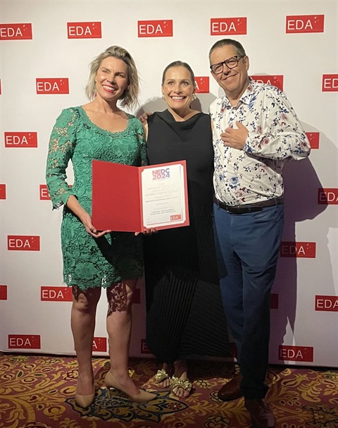 From left, Northern Grampians Shire Council director strategy, prosperity and engagement Justine Kingan, tourism and marketing officer Anna Gellert and chief executive Brent McAlister celebrate the organisation being named a finalist at the 2024 National Economic Development Awards in Melbourne on October 17.  